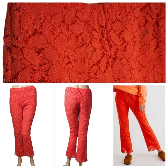 NWOT FREE PEOPLE WILD LACES PULL ON CROP FLARE PANTS IN AUDACIOUS RED - Picture 1 of 16